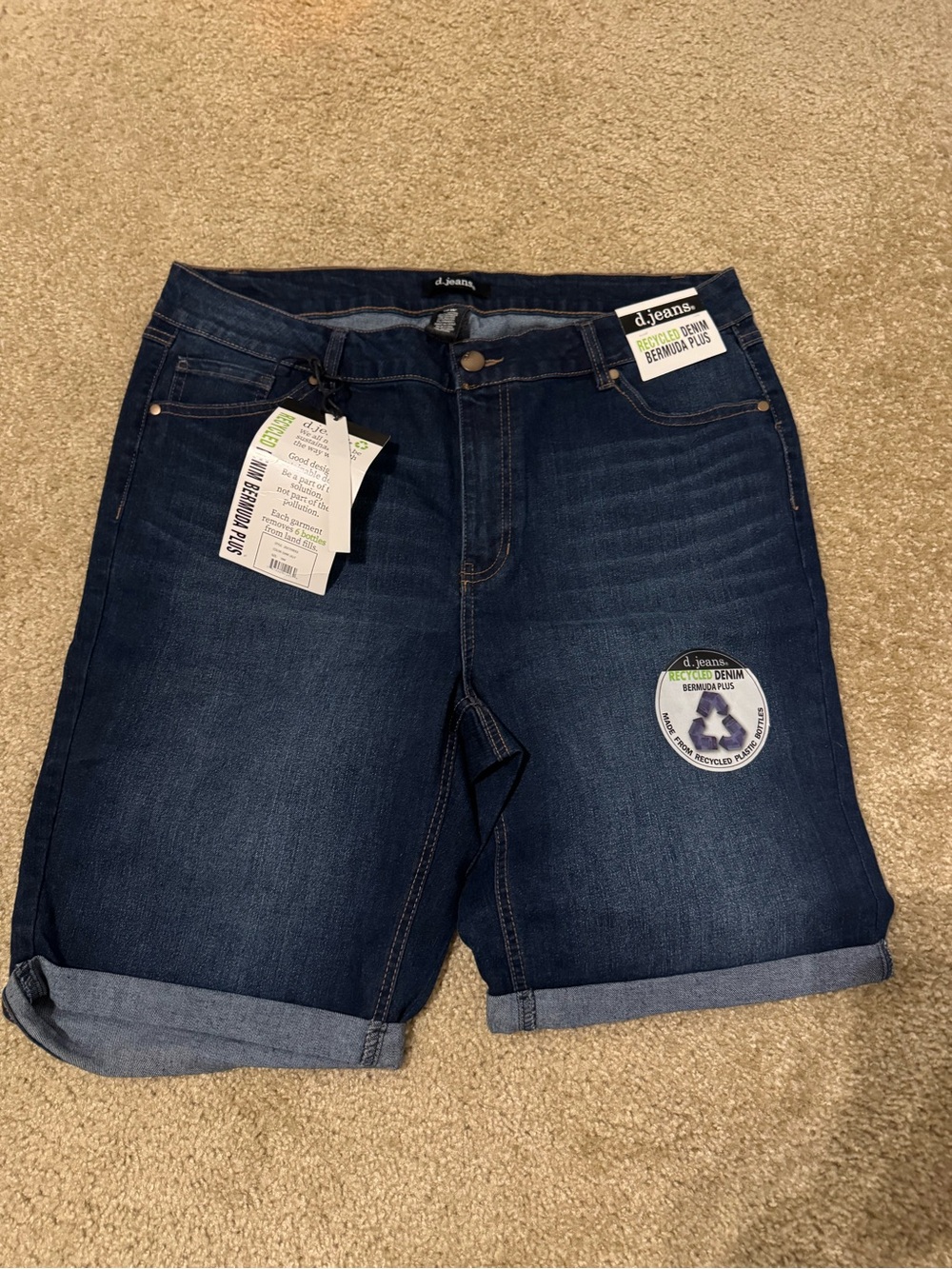 d. jeans Dark Indigo Denim Bermuda Shorts with Rolled Cuffs